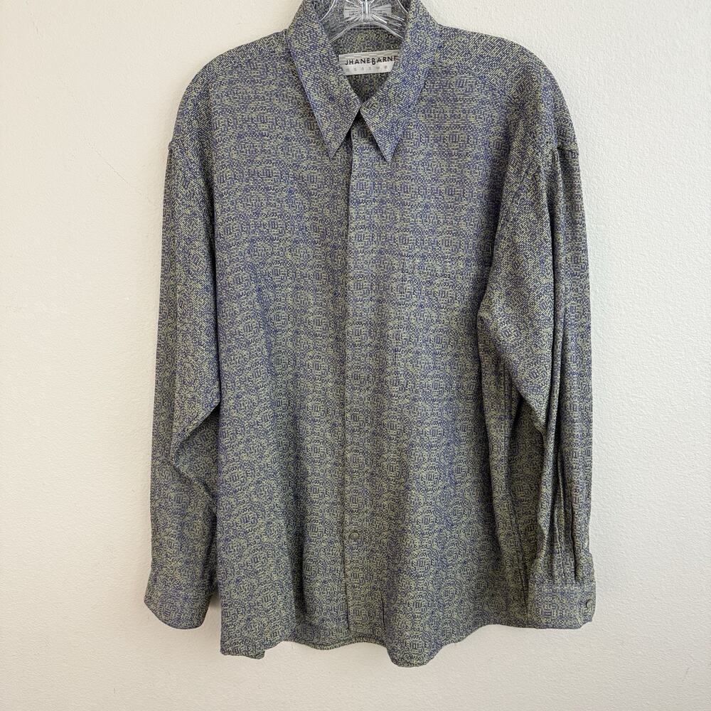 Jhane Barnes Button Down Shirt Men L Purple Pattern Japanese Woven Fabric Vtg